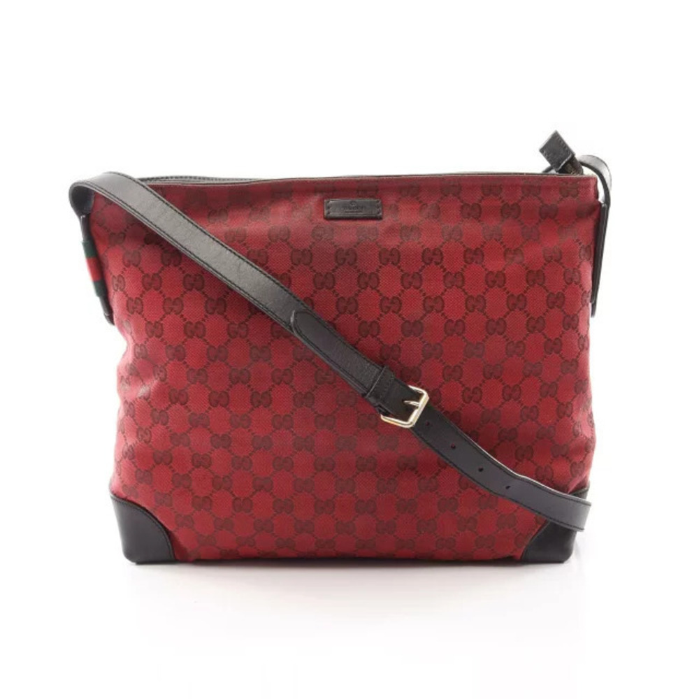 Gucci G Canvas Sherry Shoulder Bag Leather Red Brown